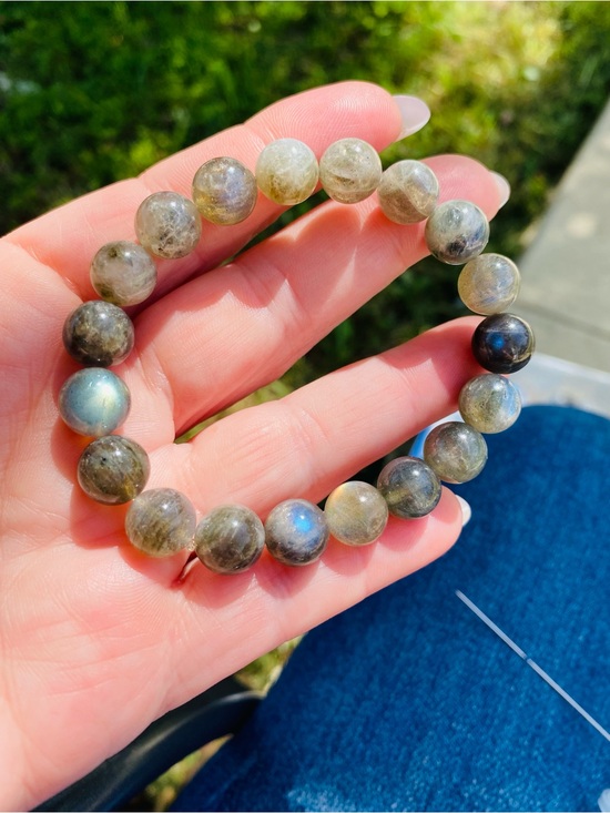 Jewelry - Labradorite Beaded 10mm Stretch Bracelet - Natural Gray Blue Sheen